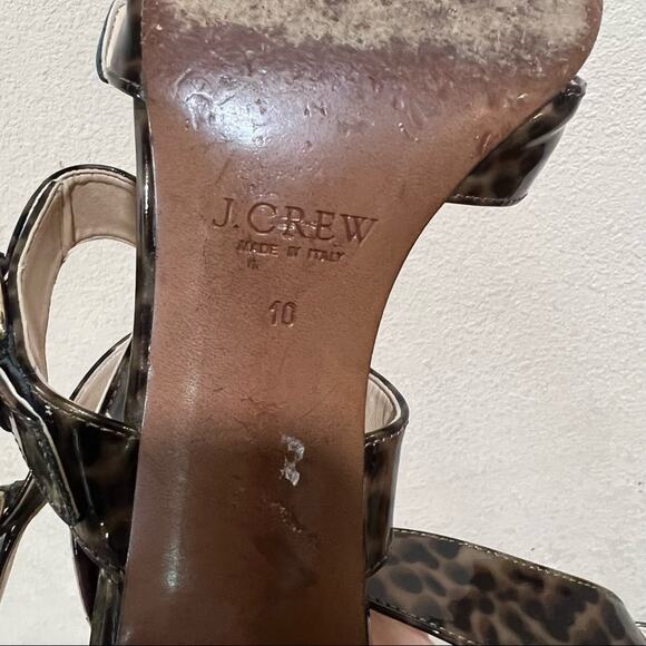 J. Crew Collection Patent leather leopard cheetah crossed buckle straps heels - Picture 9 of 10